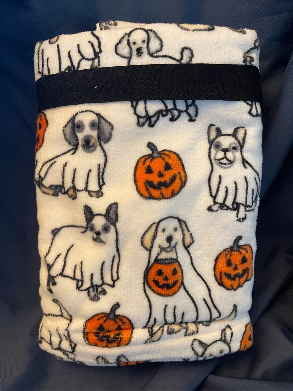 Casaba White Halloween Dog & Pumpkin Print Hand Towel Set